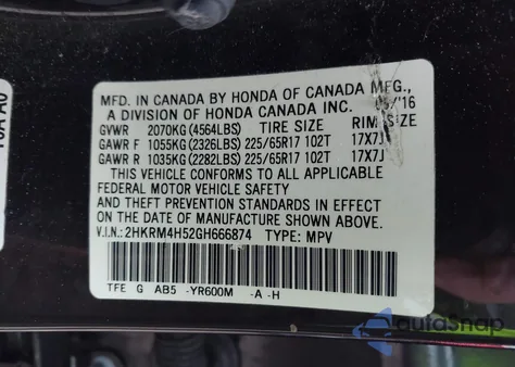 2016 Honda Cr-V Ex z USA, uszkodzony, nr VIN 2HKRM4H52GH666874
